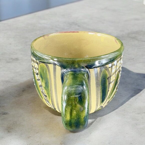 Vintage Mexico Pottery Talavera Large Oversize Coffee Mug Cup Green Glazed VTG - Picture 3 of 15